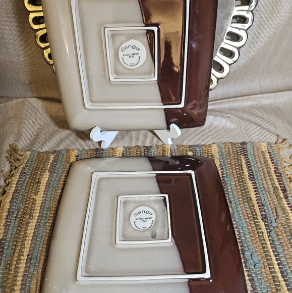 Sango Avanti Brown 4722 Dinner Plates Square 11" Set of 2 Glazed Stoneware - Picture 6 of 8